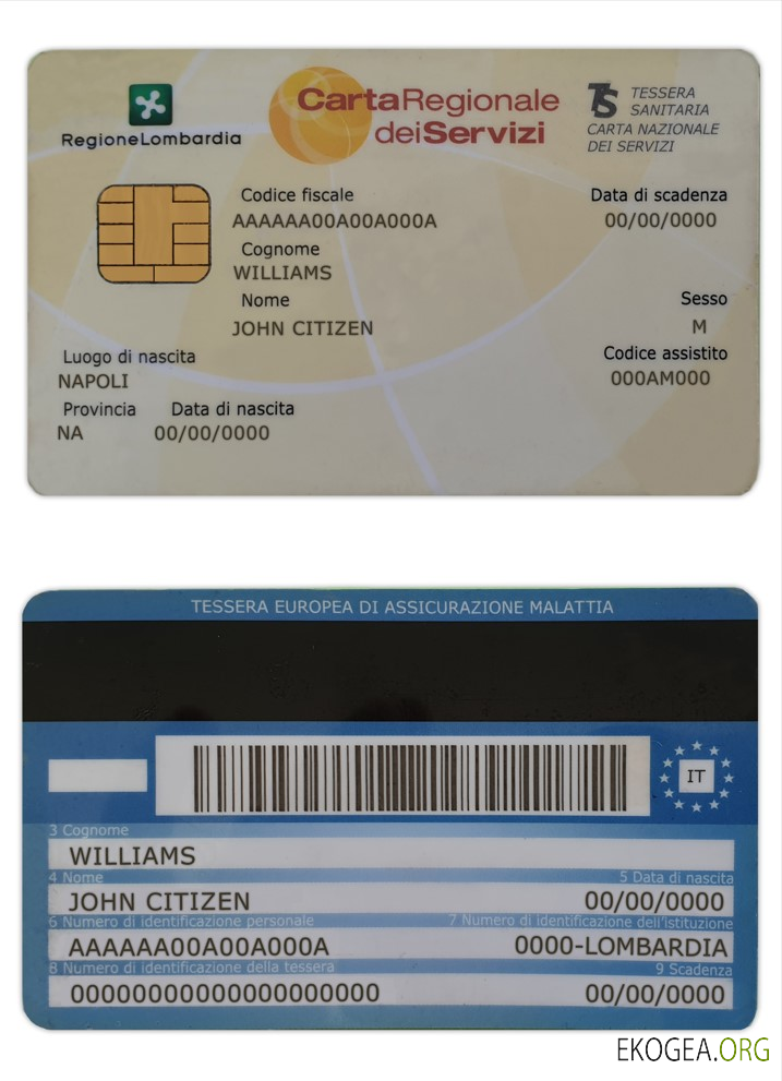 Carte d'assurance maladie italienne (Tessera sanitaria)